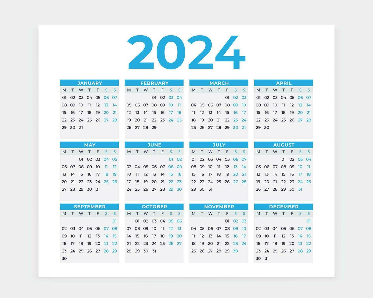 Kalender Design, 2024 Kalender, Planer Design, 12 Monate Kalender Design, drucken bereit, kostenlos Vektor