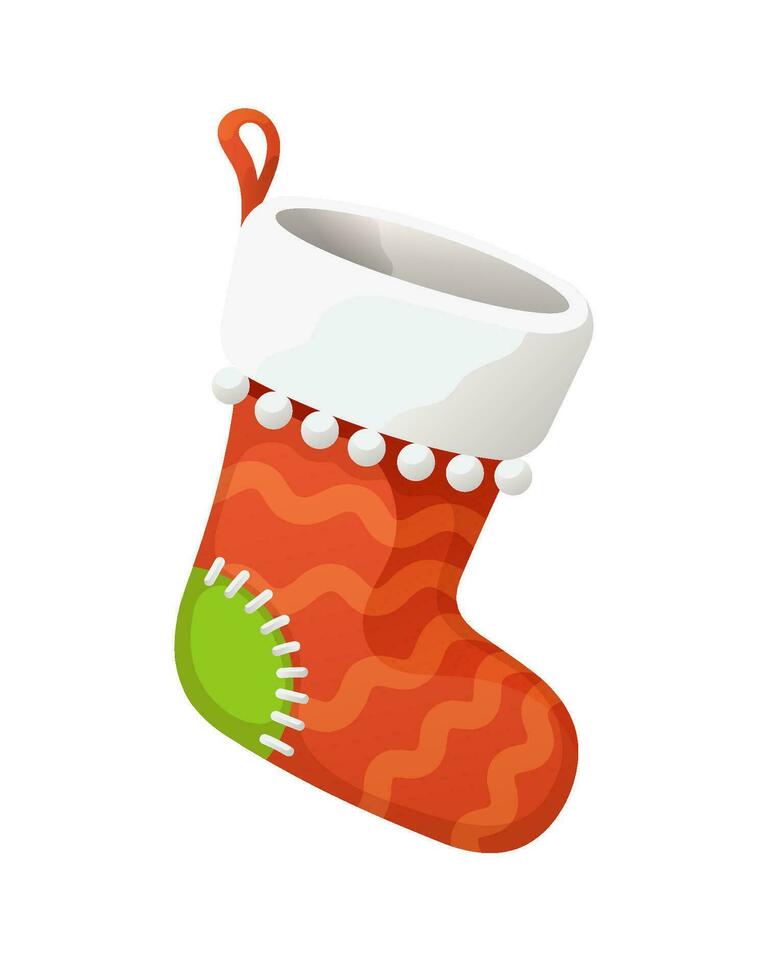 platt jul röd strumpa för gåvor. vektor illustration. tradition ny år tillbehör för presenterar. isolerat på vit bakgrund