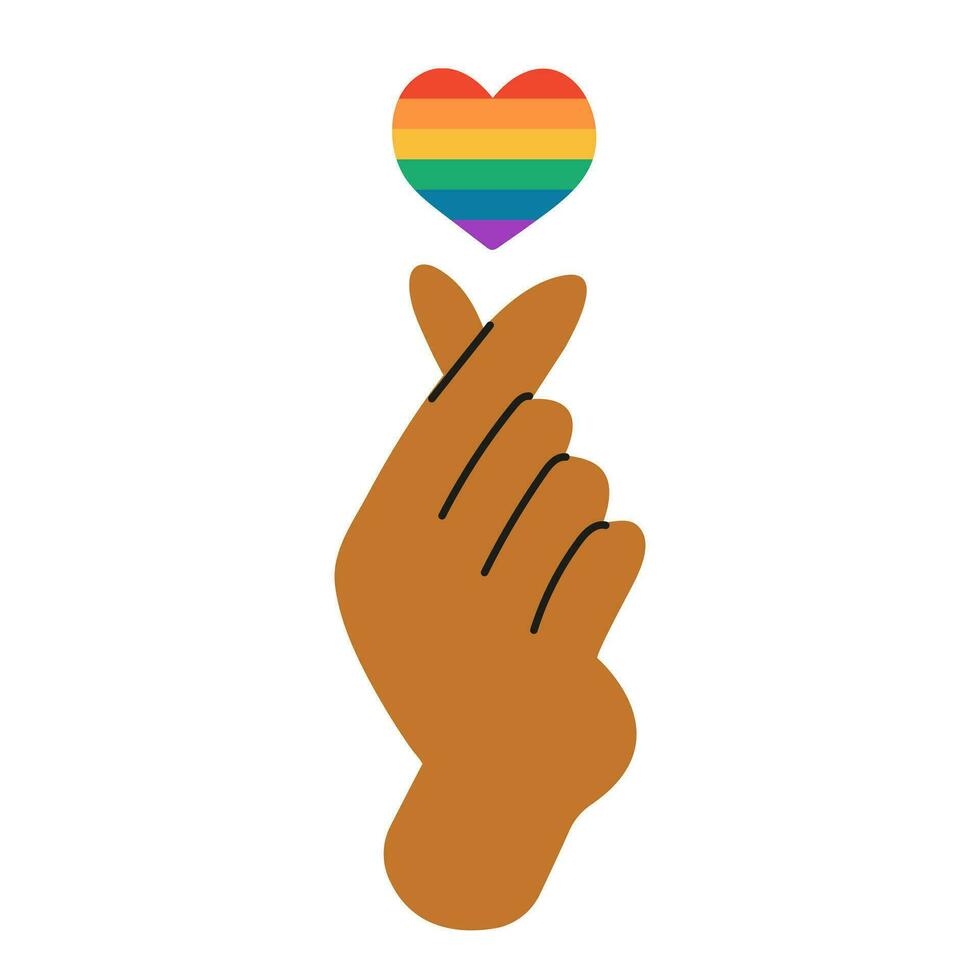 regnbåge. symbol av de HBTQ stolthet gemenskap. HBTQ hjärta och hand isolerat på vit bakgrund. vektor