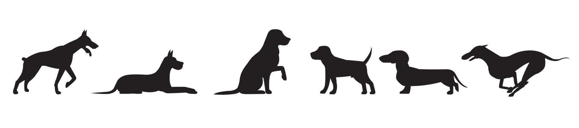 Set mit Silhouetten eines Hundes in verschiedenen Positionen isoliert vektor