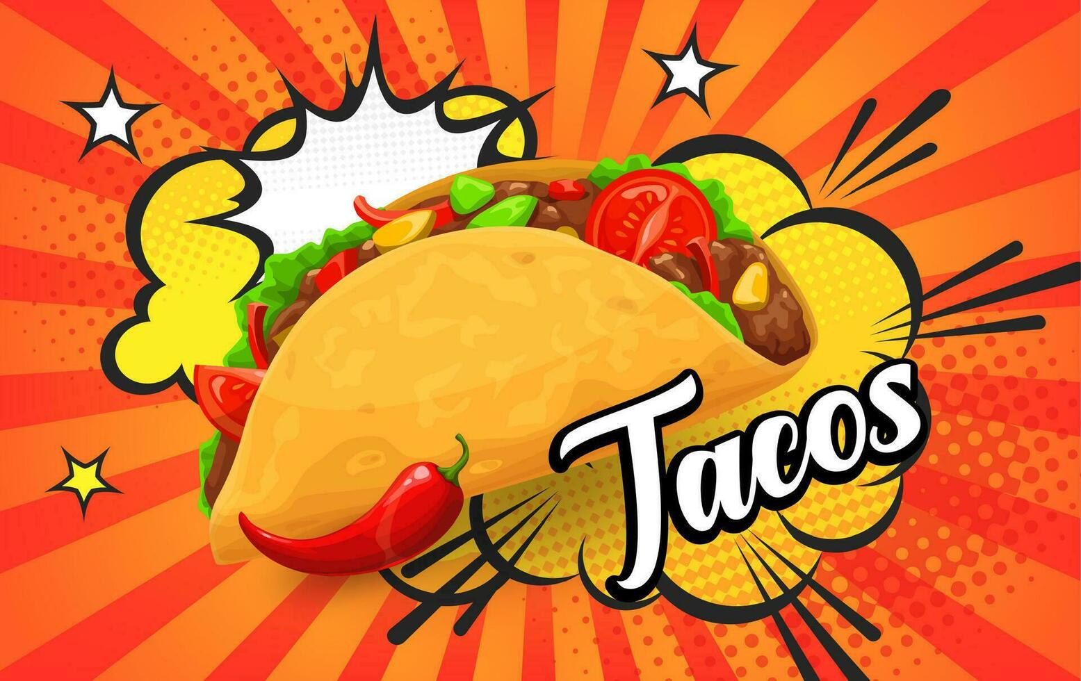 tex mex mexikansk tacos retro komisk halvton bubblor vektor