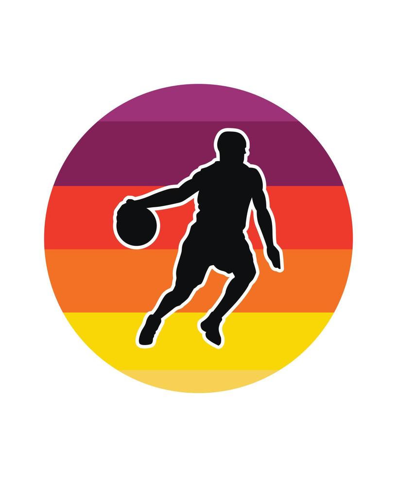 Basketball-Retro-Sonnenuntergang-Design-Vorlage vektor