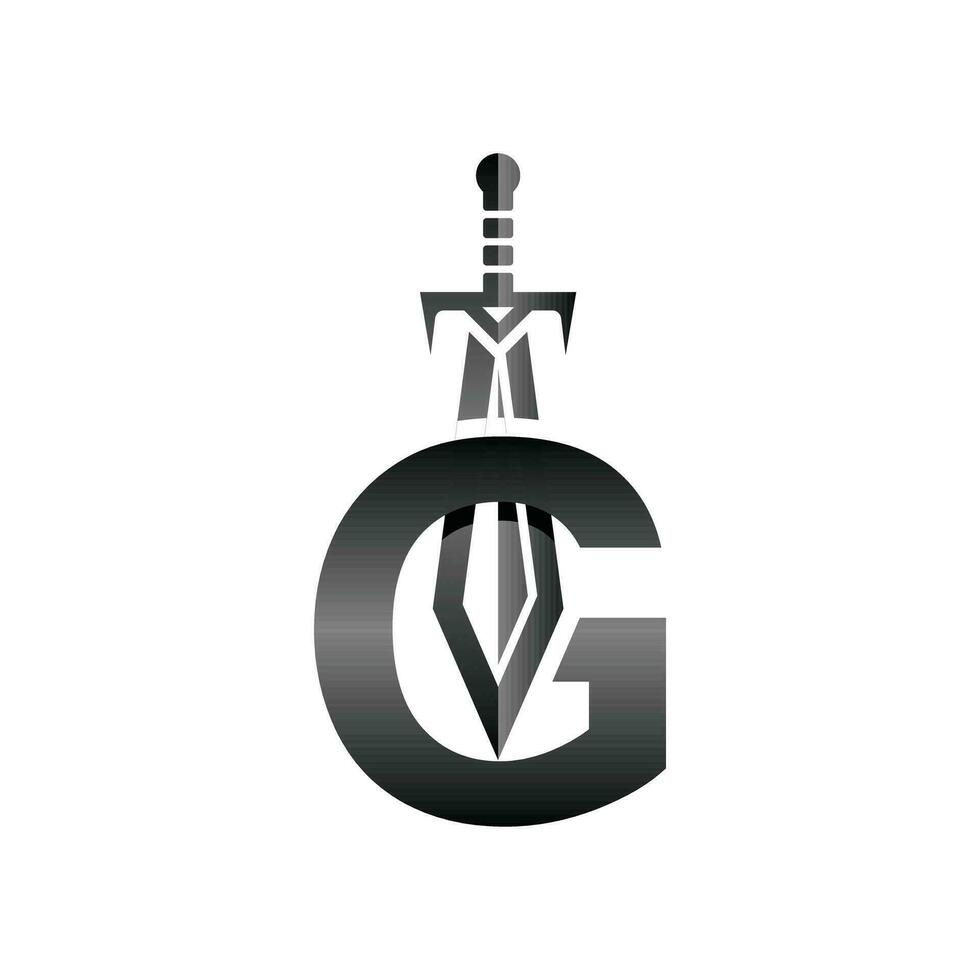 brev g svärd vapen logotyp vektor illustration, abstrakt vektor illustration, dolkar och knivar, logotyp element för mall.