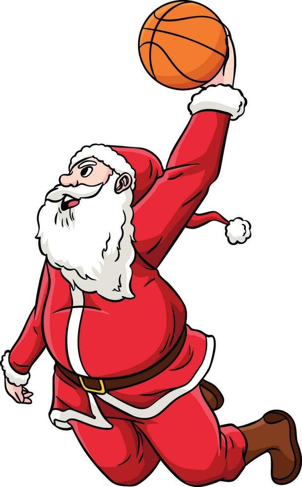 basketboll santa slam dunka tecknad serie färgad ClipArt vektor