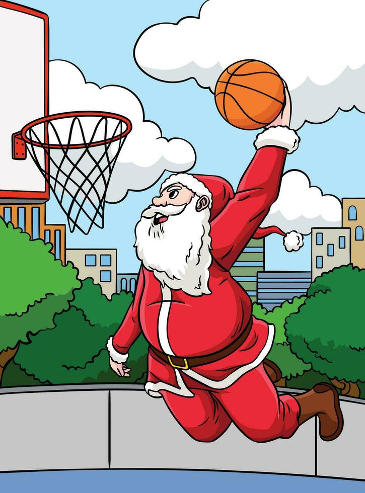 Basketball Santa zuschlagen Dunk farbig Karikatur ich vektor