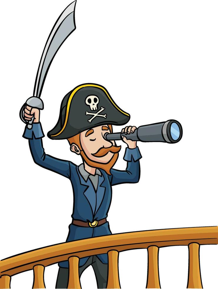 pirat innehav svärd och teleskop tecknad serie ClipArt vektor