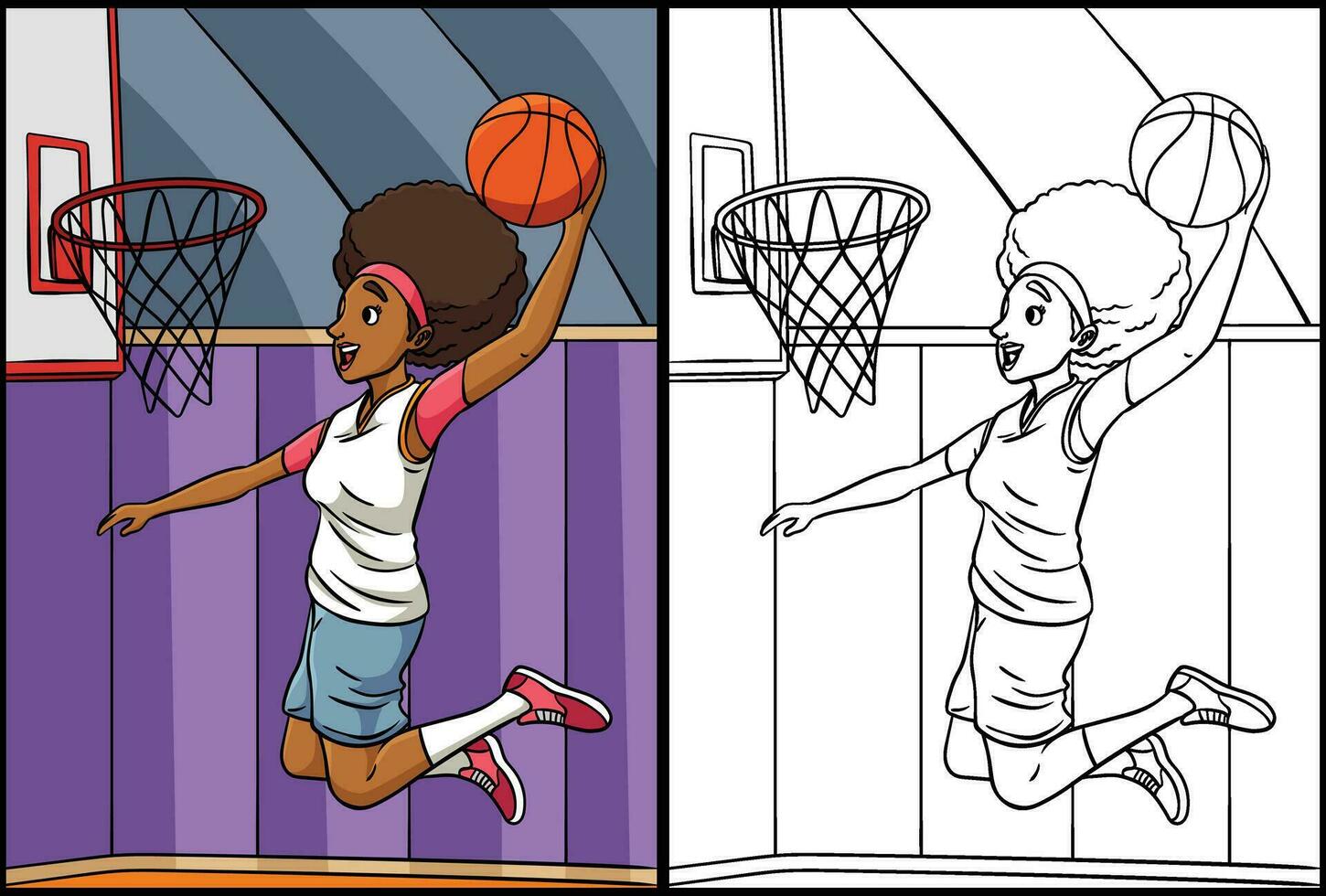 Basketball Mädchen zuschlagen Dunk Färbung Illustration vektor