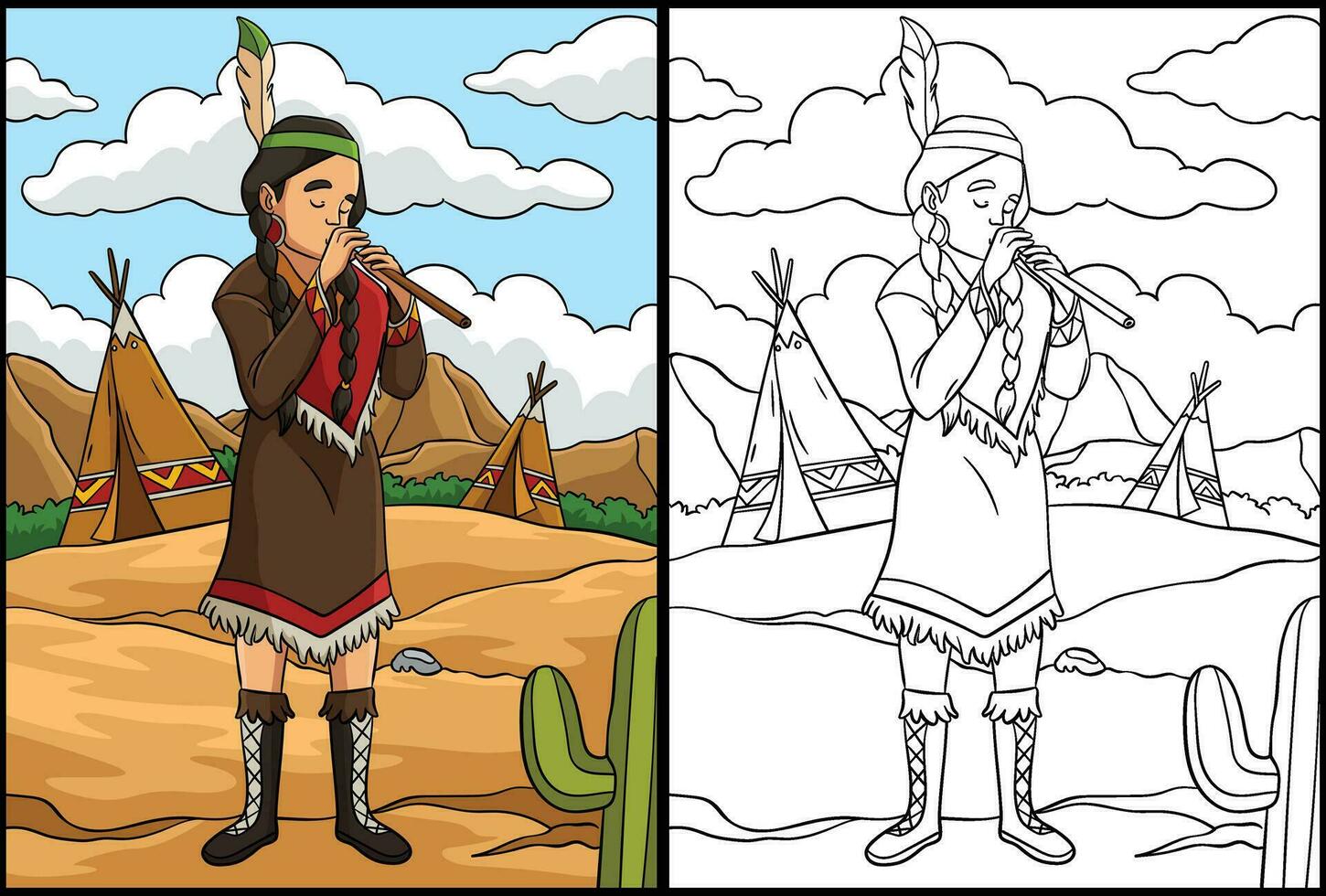 inföding amerikan indisk flicka och flöjt illustration vektor