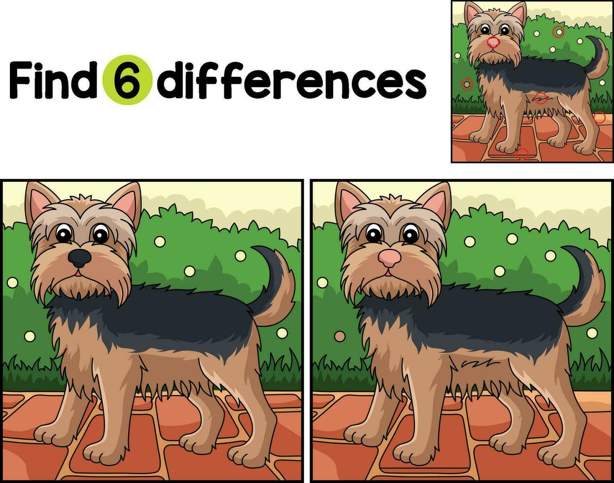 yorkshire terrier hund hitta de skillnader vektor