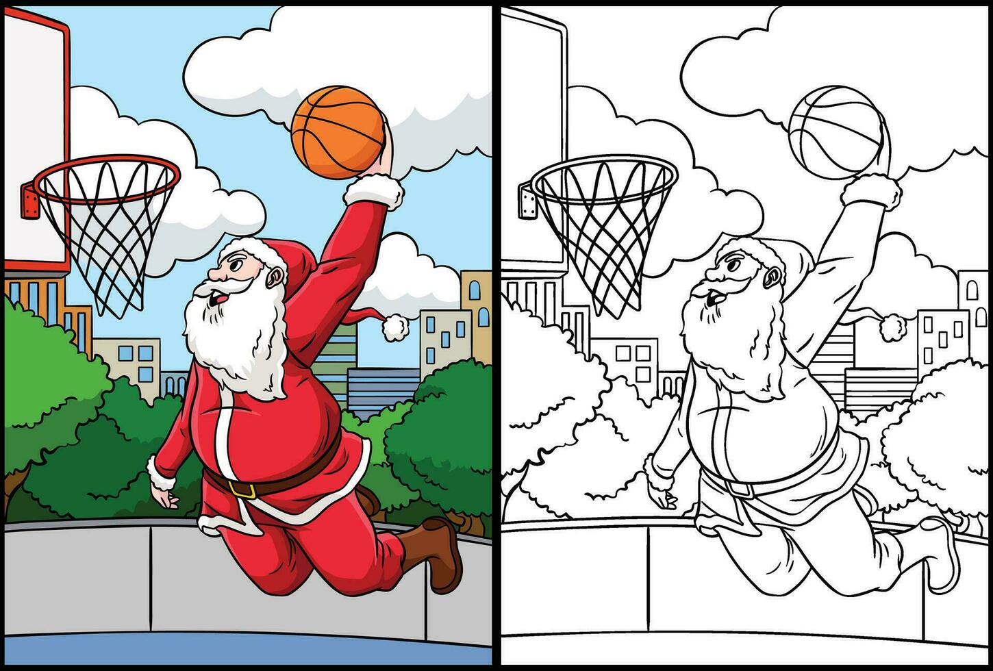 Basketball Santa zuschlagen Dunk Färbung Illustration vektor