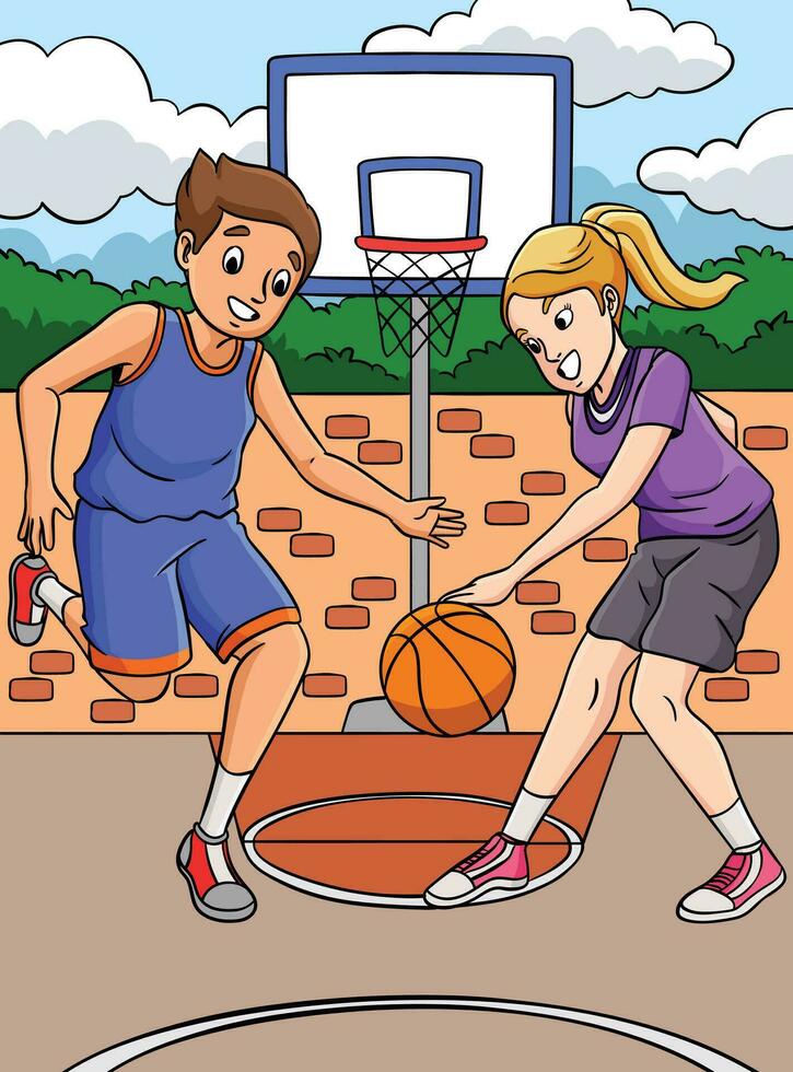 Basketball Kinder spielen farbig Karikatur vektor