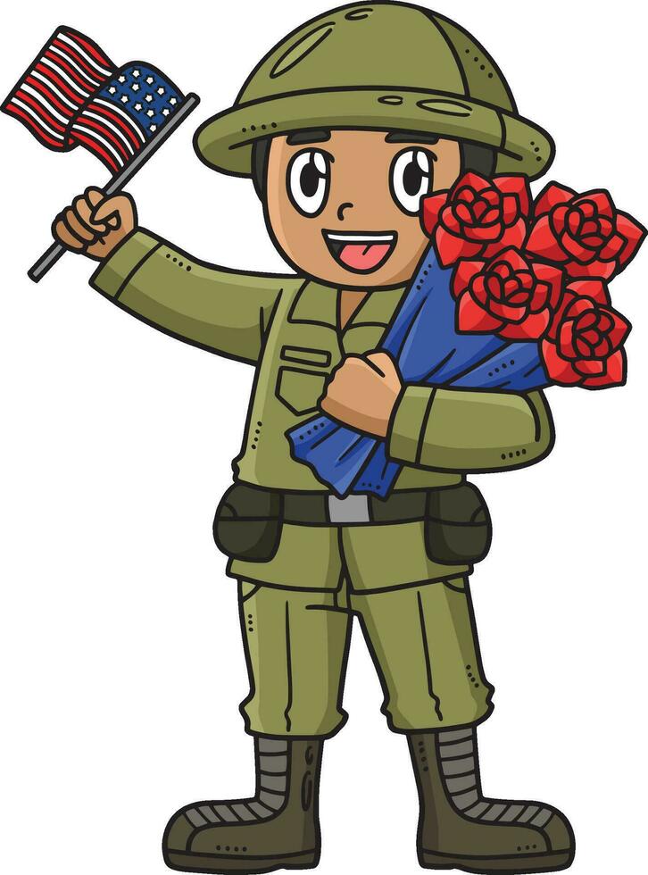 Soldat Strauß und Flagge Karikatur farbig Clip Art vektor