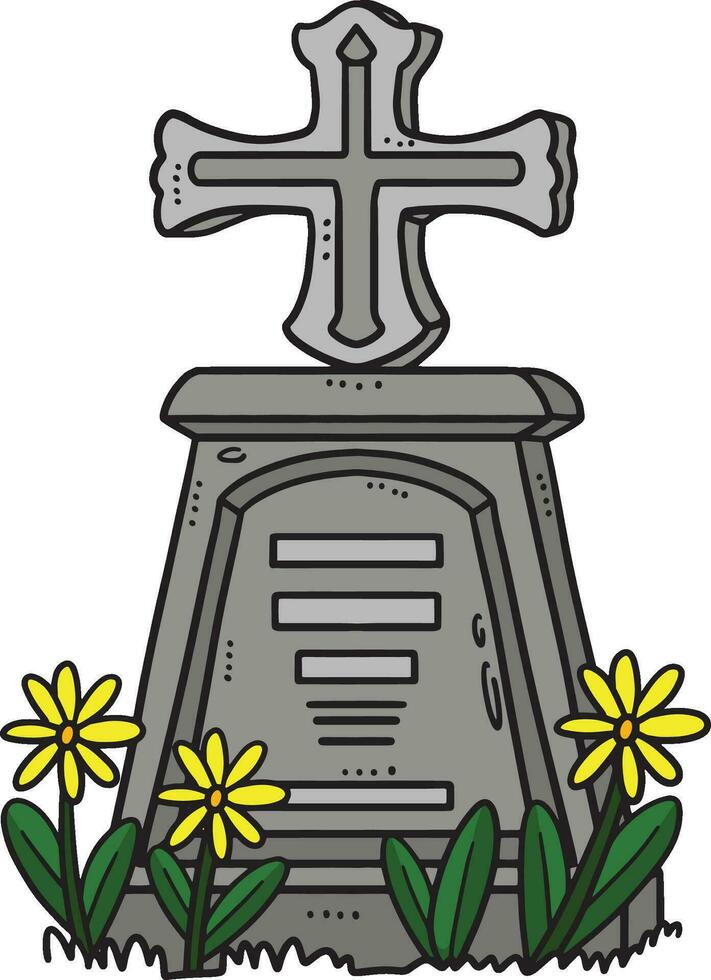 gravsten med en blomma tecknad serie färgad ClipArt vektor