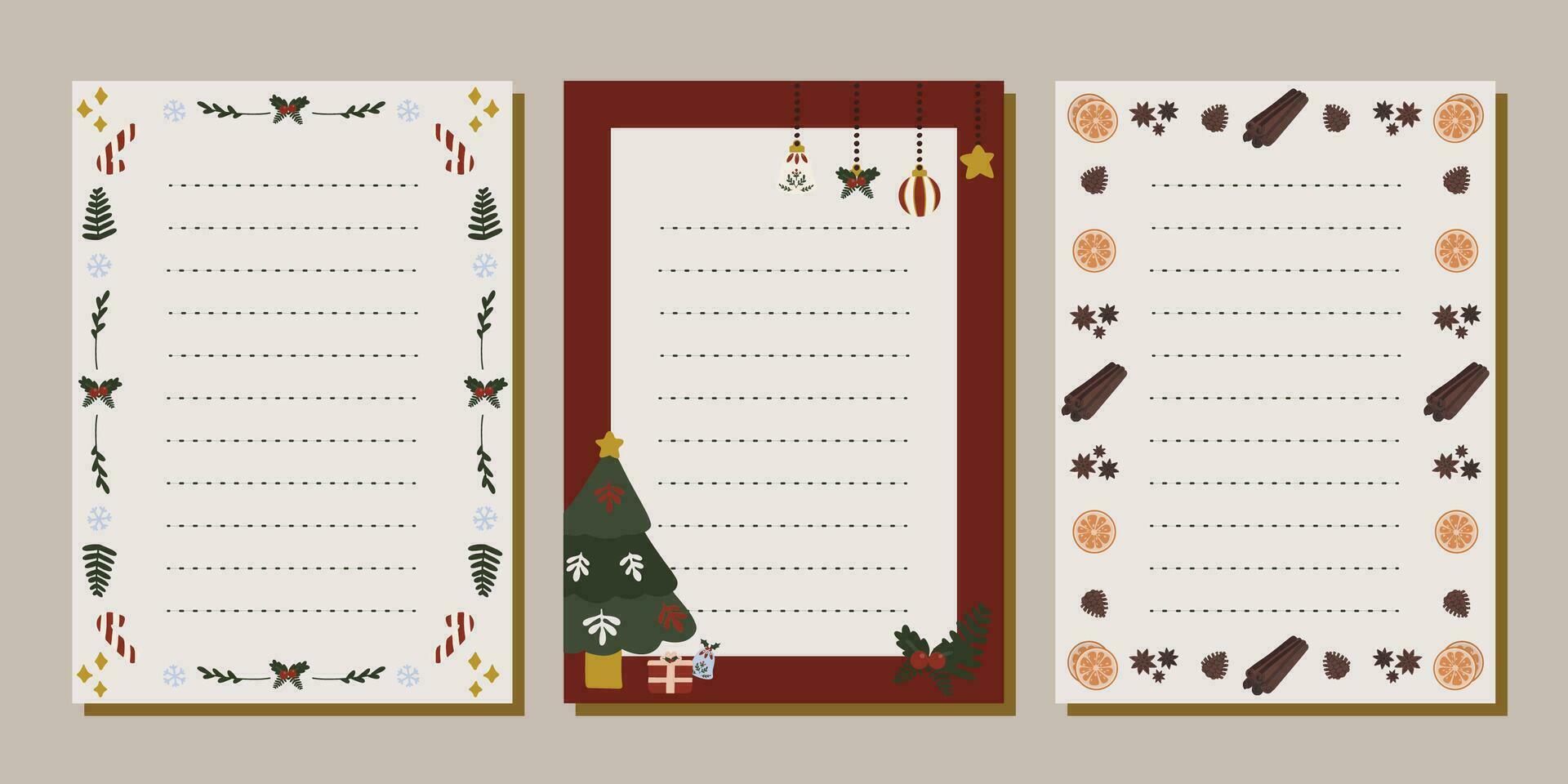 jul anteckningar och brev skriva ut mall. färgrik platt illustration. för vinter- brev, scrapbooking, inbjudan, hälsningar vektor