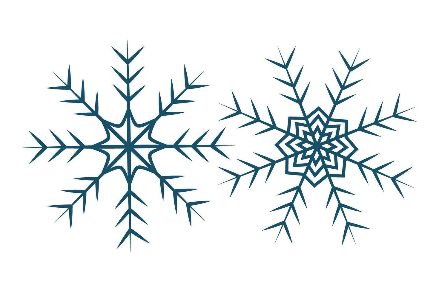 uppsättning av 2 mönstrad snöflingor i trendig blå. design element för jul eller ny år hälsningar vektor