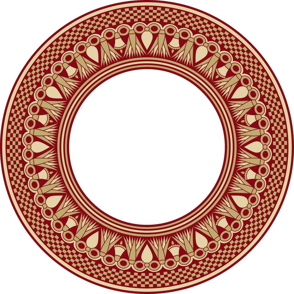 vektor gyllene och röd runda egyptisk prydnad. ändlös cirkel, ringa av gammal egypten. geometrisk afrikansk ram