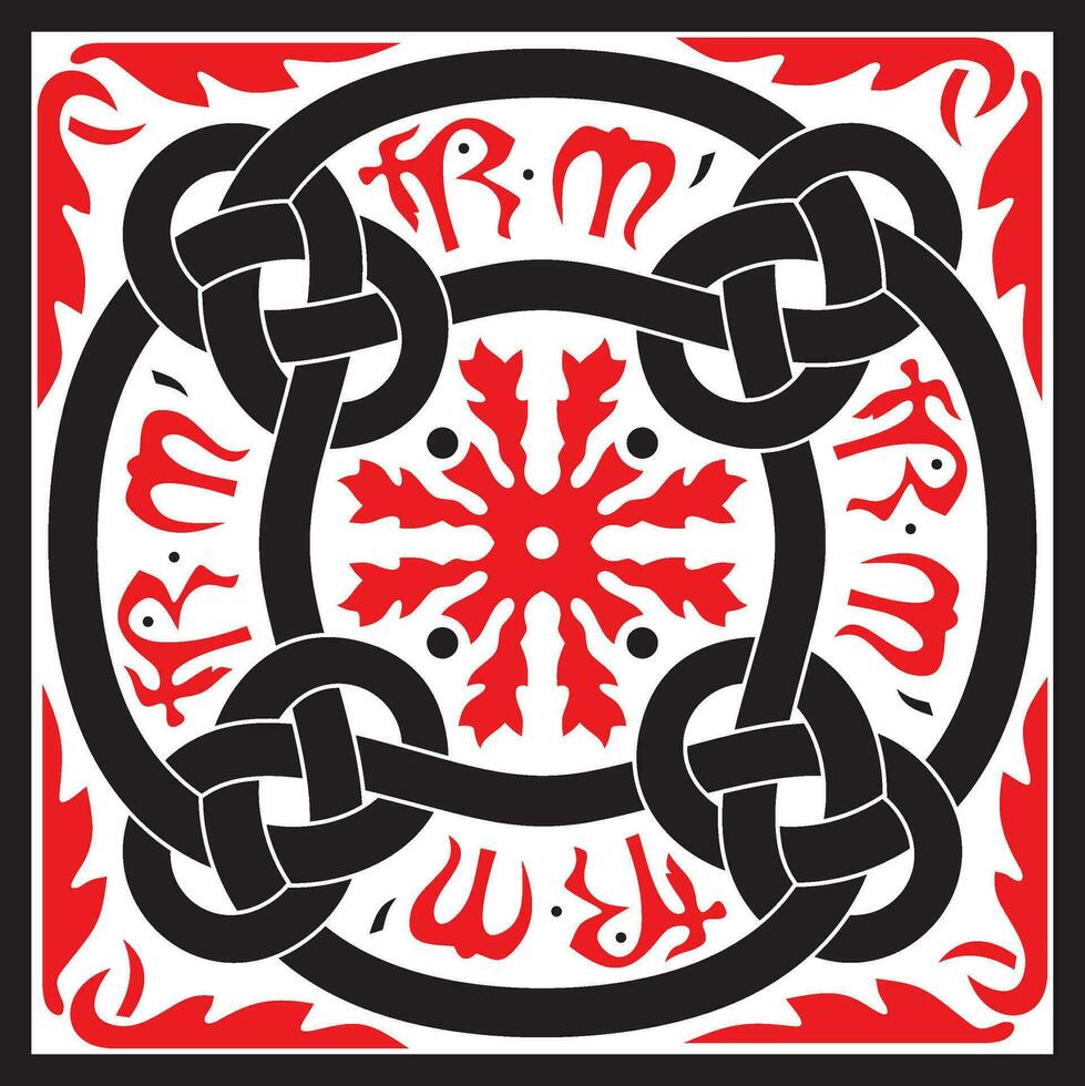 Vektor rot und schwarz farbig Platz Ornament von uralt Griechenland. klassisch Fliese Muster von das römisch Reich