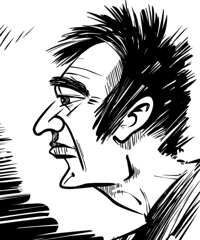 schwarz und Weiß Mann Profil Karikatur Zeichnung Illustration vektor