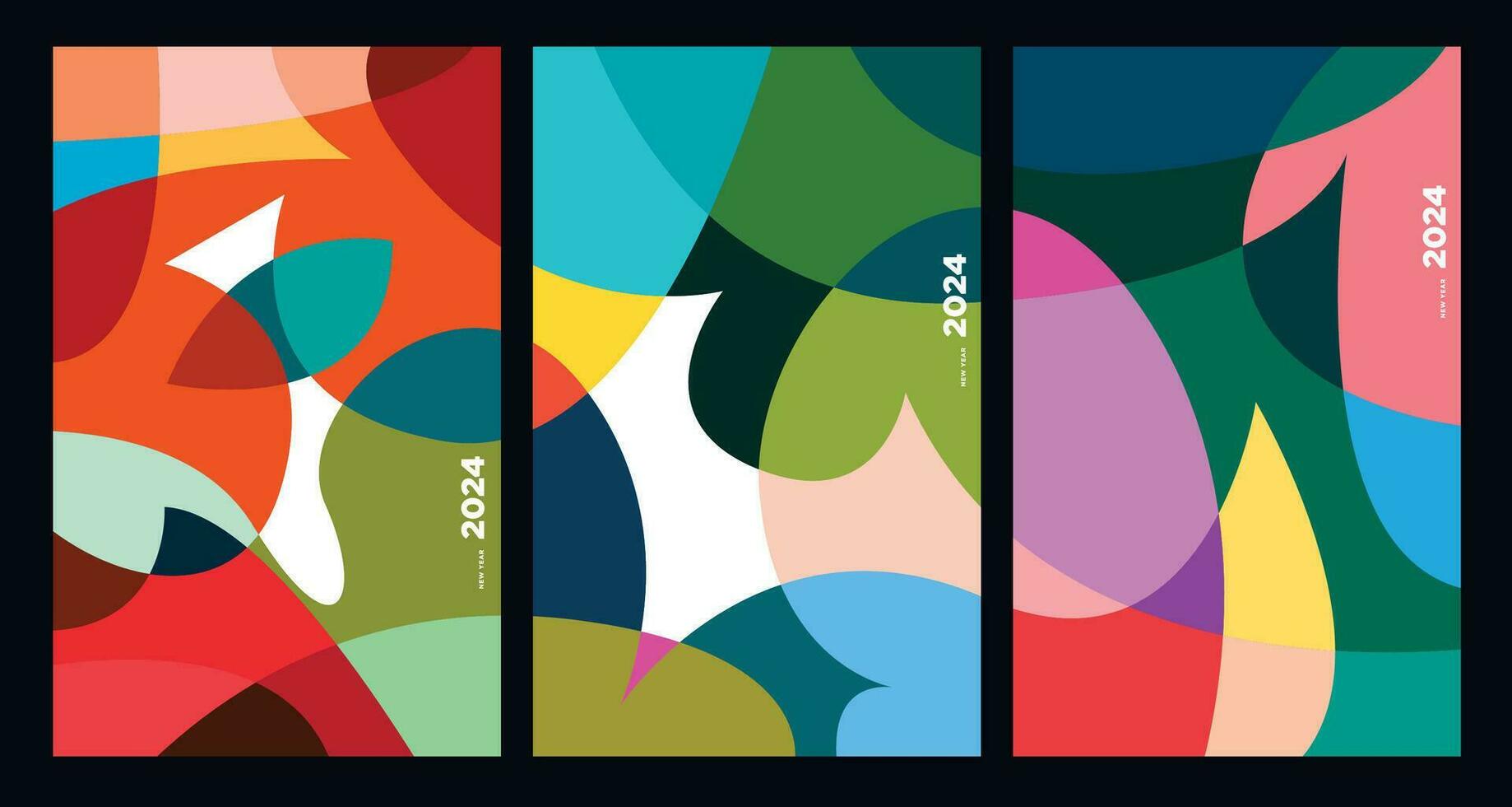 Neu Jahr 2024 bunt abstrakt geometrisch und Flüssigkeit zum Poster und Banner Gruß Karte vektor