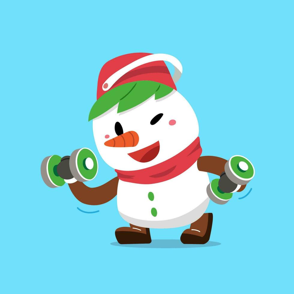 vektor tecknad serie karaktär jul snögubbe håller på med vikt Träning