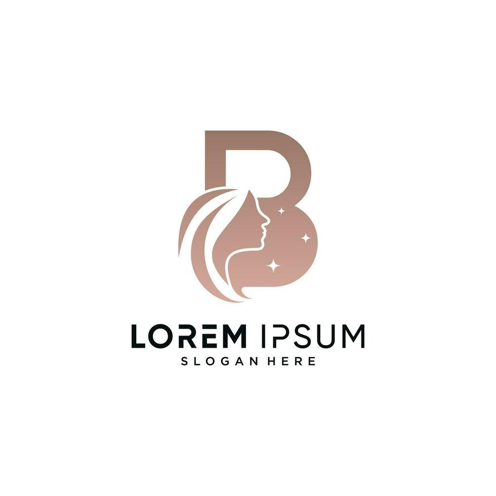 skönhet logotyp design kombinerad på brev b med kvinna ansikte ikon och kreativ element vektor