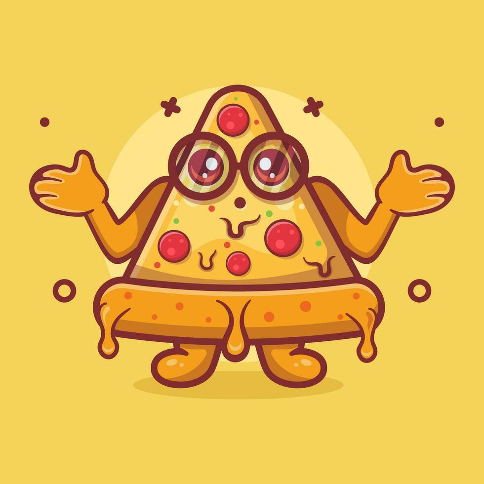 rolig pizza karaktär maskot med förvirrad gest isolerat tecknad serie i platt stil design vektor