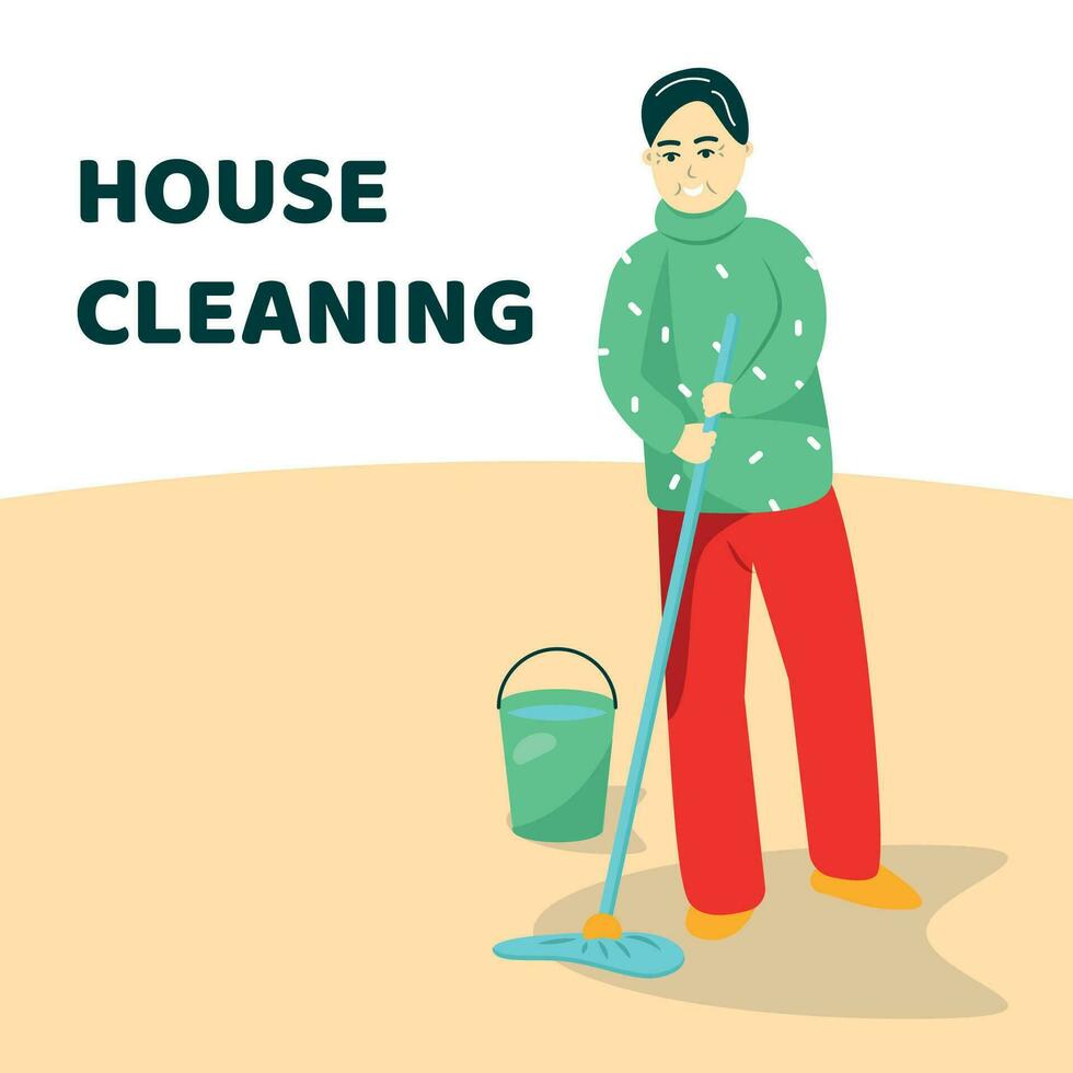 hus rengöring, platt vektor människor