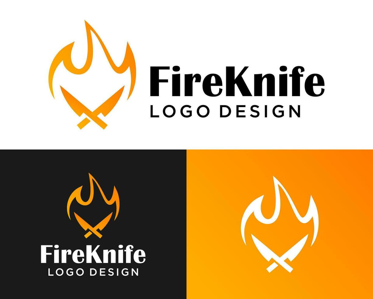 Restaurant Küche Messer und Feuer Logo Design. vektor