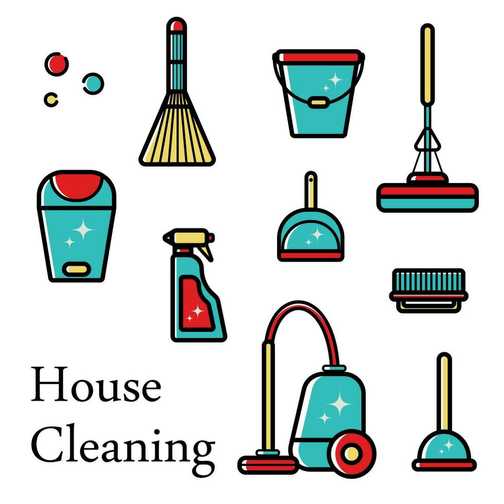 Haus Reinigung einstellen von Vektor geradlinig Symbole