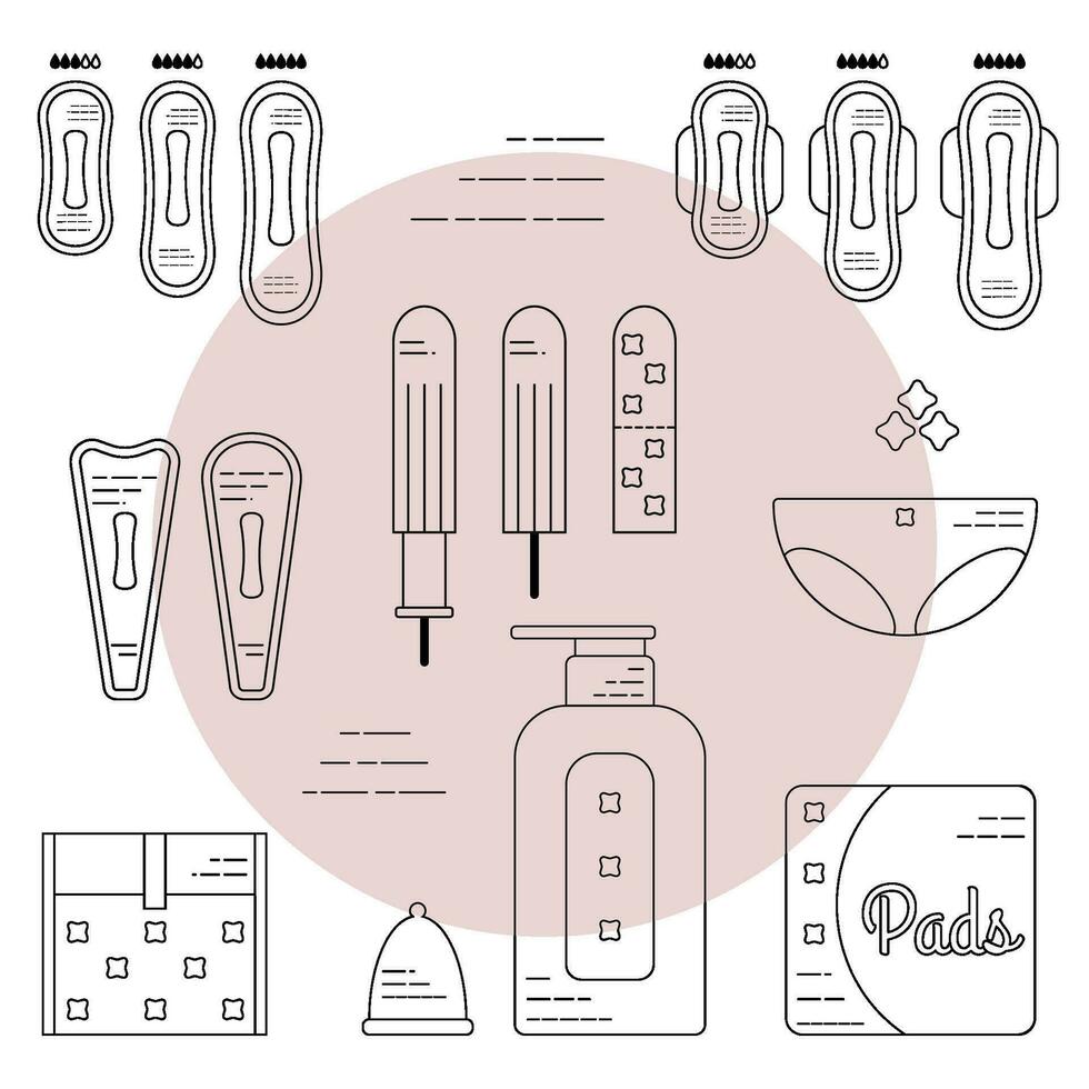 kvinnors menstruation och dynor linjär illustration vektor