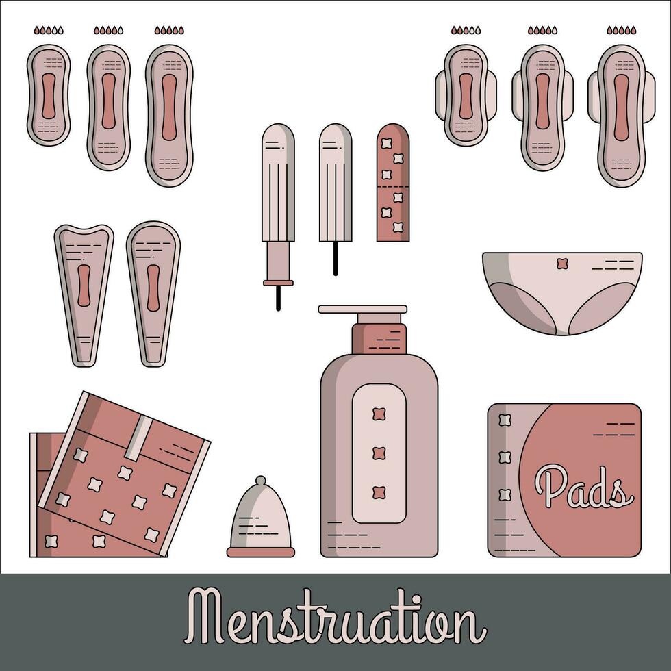 kvinnors menstruation och dynor linjär illustration vektor