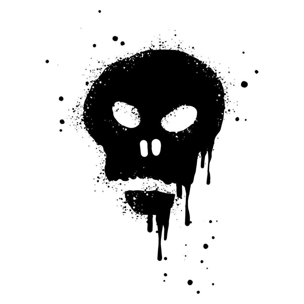 spray målad graffiti skalle i svart över vit. skalle huvud symbol. isolerat på vit bakgrund. vektor illustration