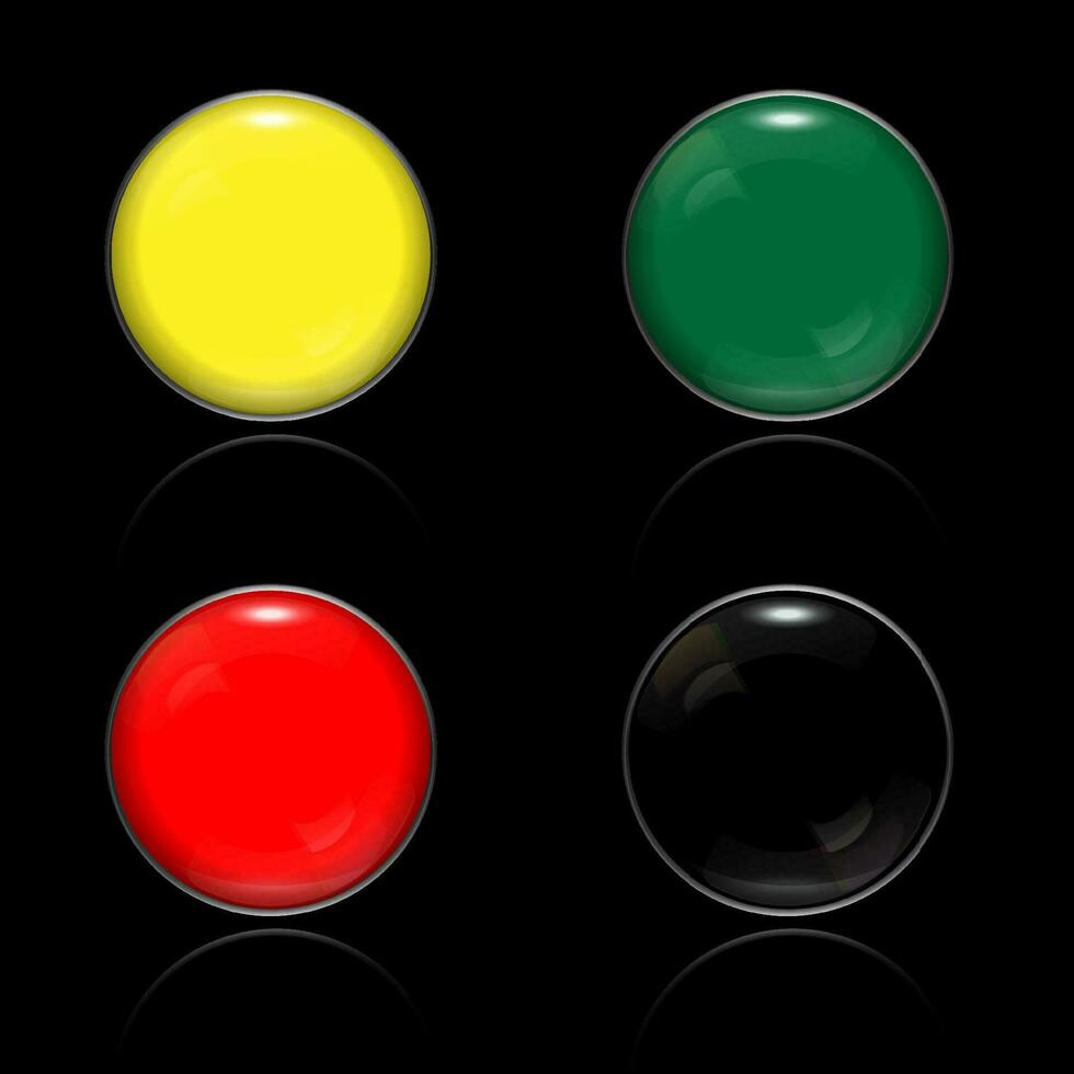 3d realistisk uppsättning av runda knappar med en krom fälg. vektor illustration på svart bakgrund