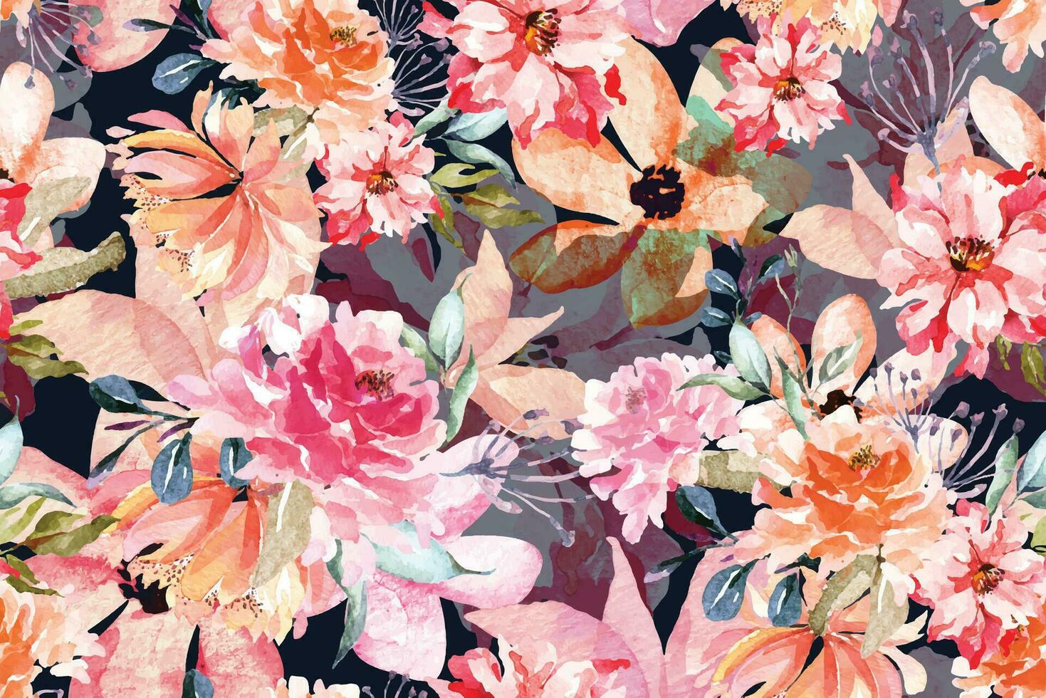nahtlos Muster von Blühen Blumen gemalt im Aquarell auf abstrakt hintergrund.für Stoff luxuriös und Hintergrund, Jahrgang style.hand gezeichnet botanisch Blumen- bunt Muster. vektor