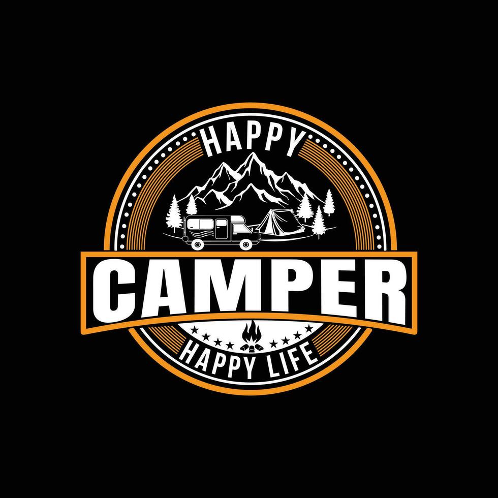 Camping kreativ T-Shirt Design Vektor, Abenteuer T-Shirt Design, draussen t Hemd Design, Druck, Camping Logo Design Vektor Illustration, glücklich Wohnmobil glücklich Leben