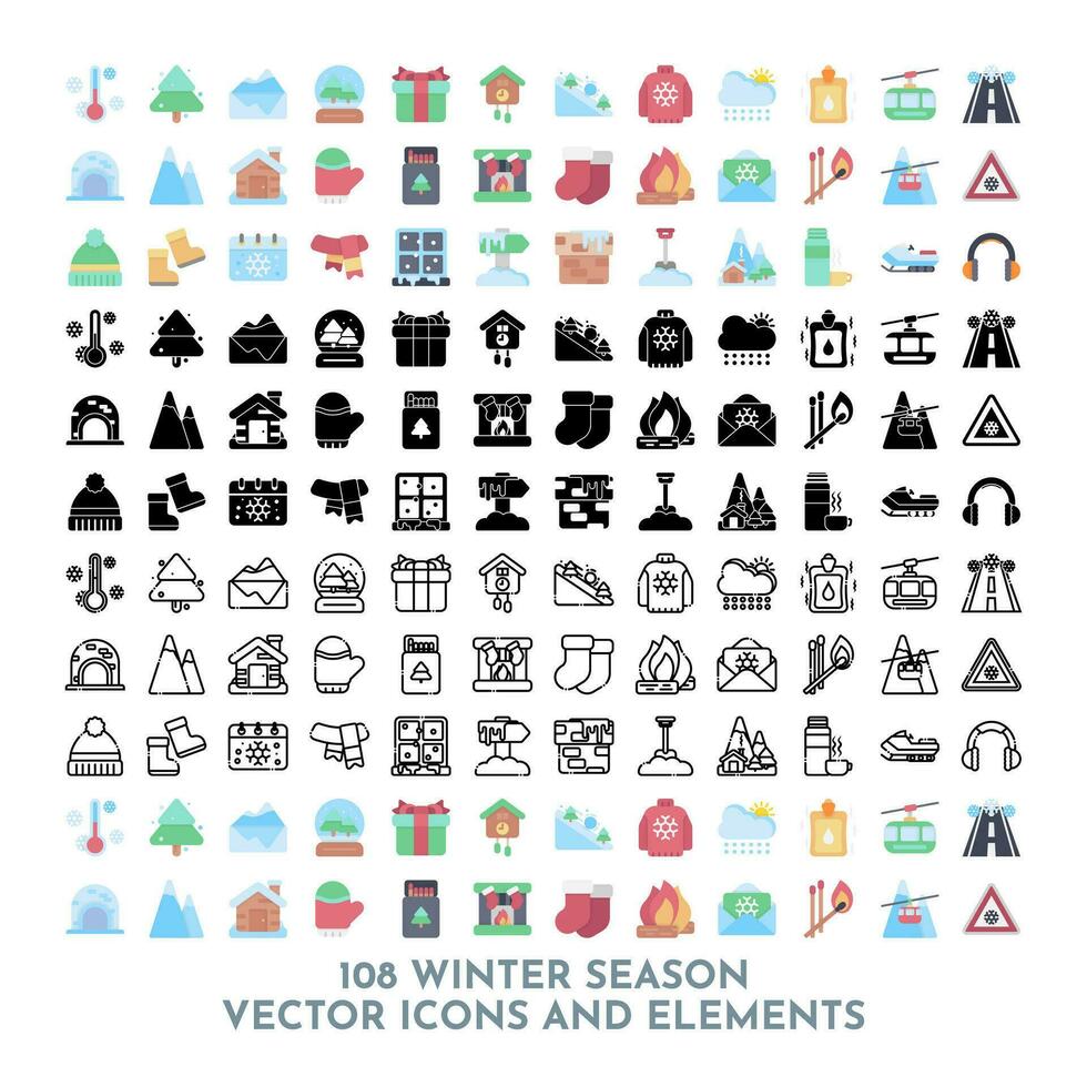 108 Vektor Winter Jahreszeit Elemente und Symbole Pack