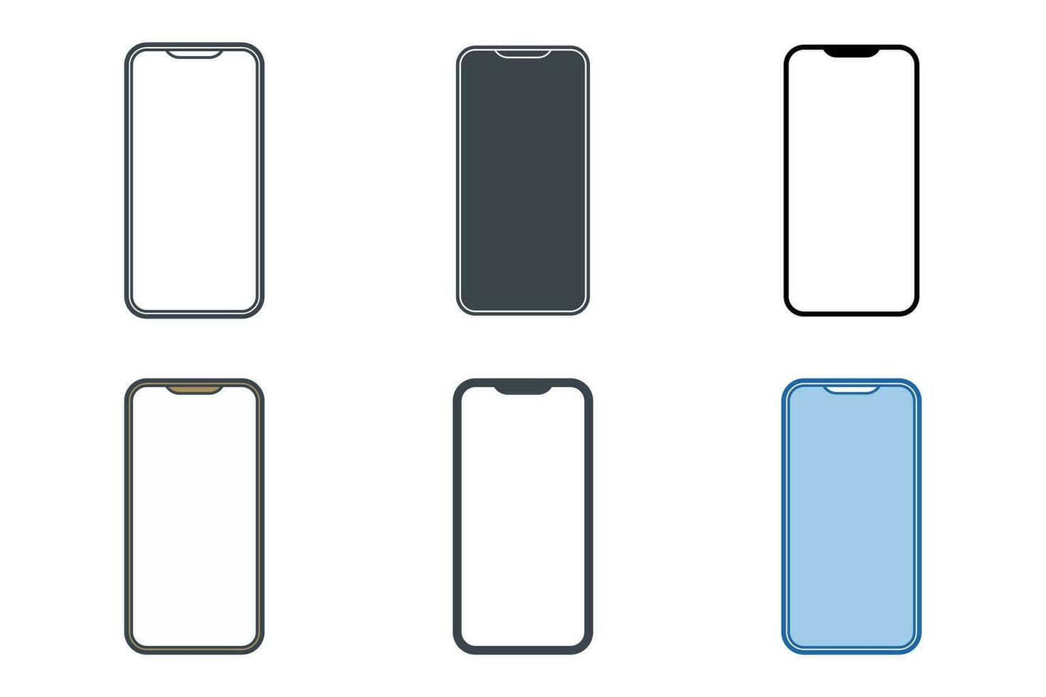 Smartphone Symbol Sammlung mit anders Stile. Handy, Mobiltelefon Telefon Symbol Symbol Vektor Illustration isoliert auf Weiß Hintergrund