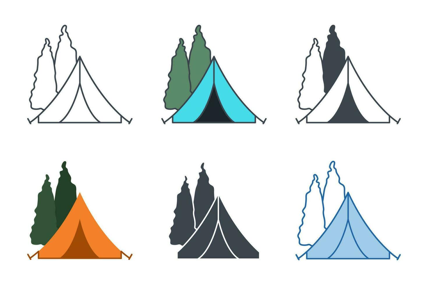 Camping Zelt Symbol Sammlung mit anders Stile. Tourist Zelt Symbol Symbol Vektor Illustration isoliert auf Weiß Hintergrund