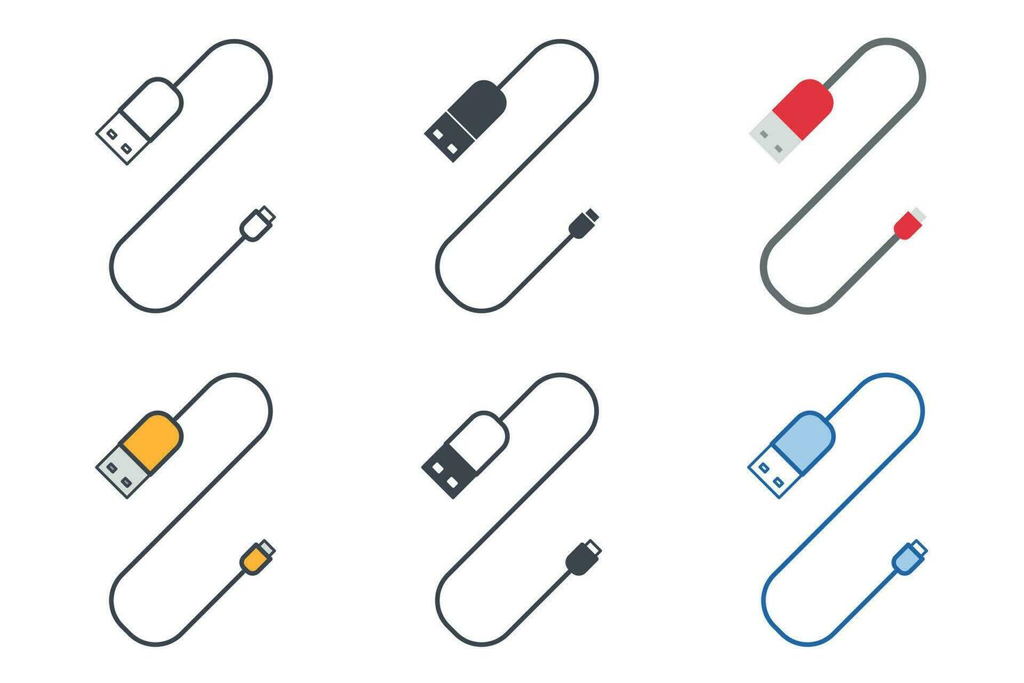 Laden Kabel Symbol Sammlung mit anders Stile. USB Kabel Symbol Symbol Vektor Illustration isoliert auf Weiß Hintergrund