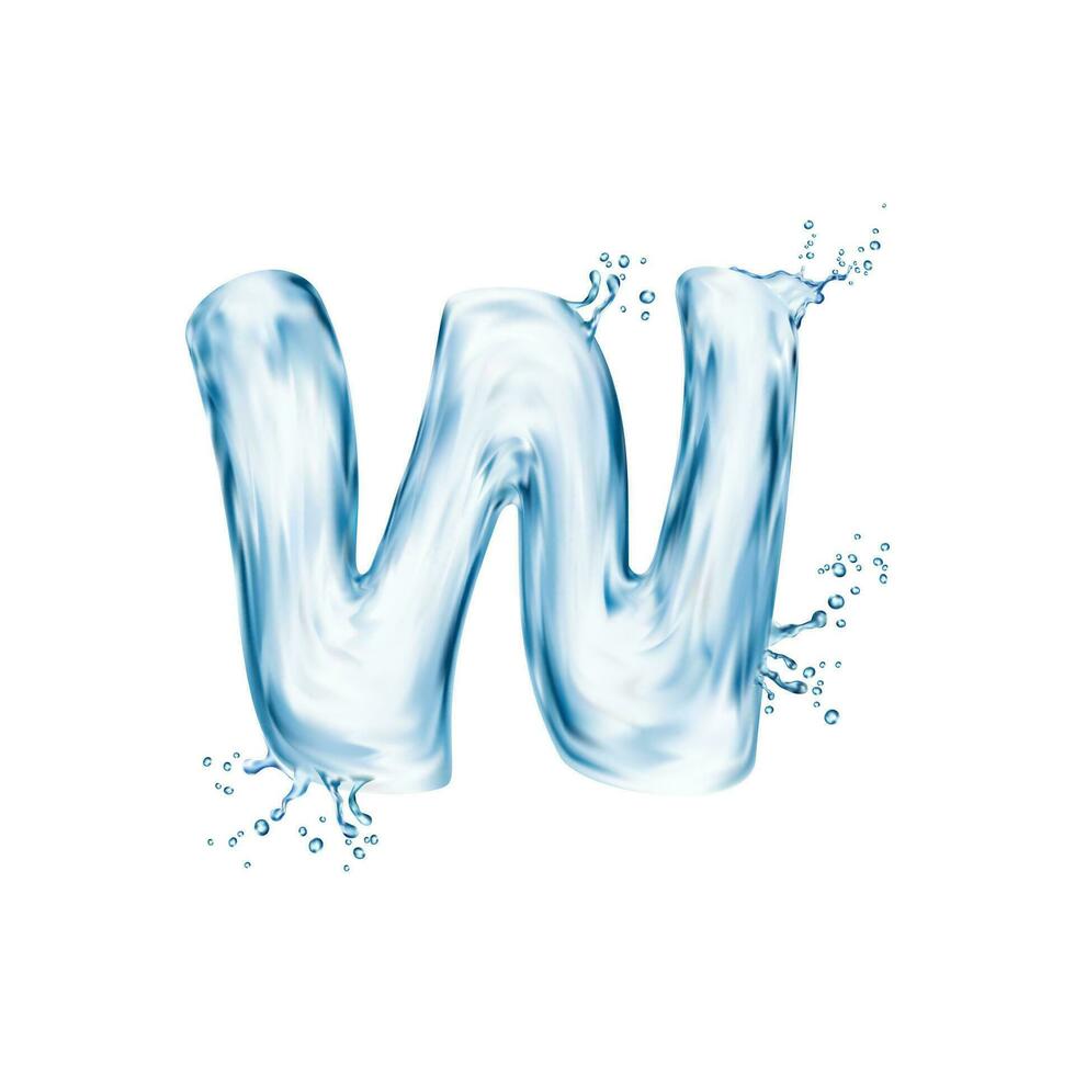 realistisch Wasser Schriftart, Brief w fließen Spritzen Art vektor