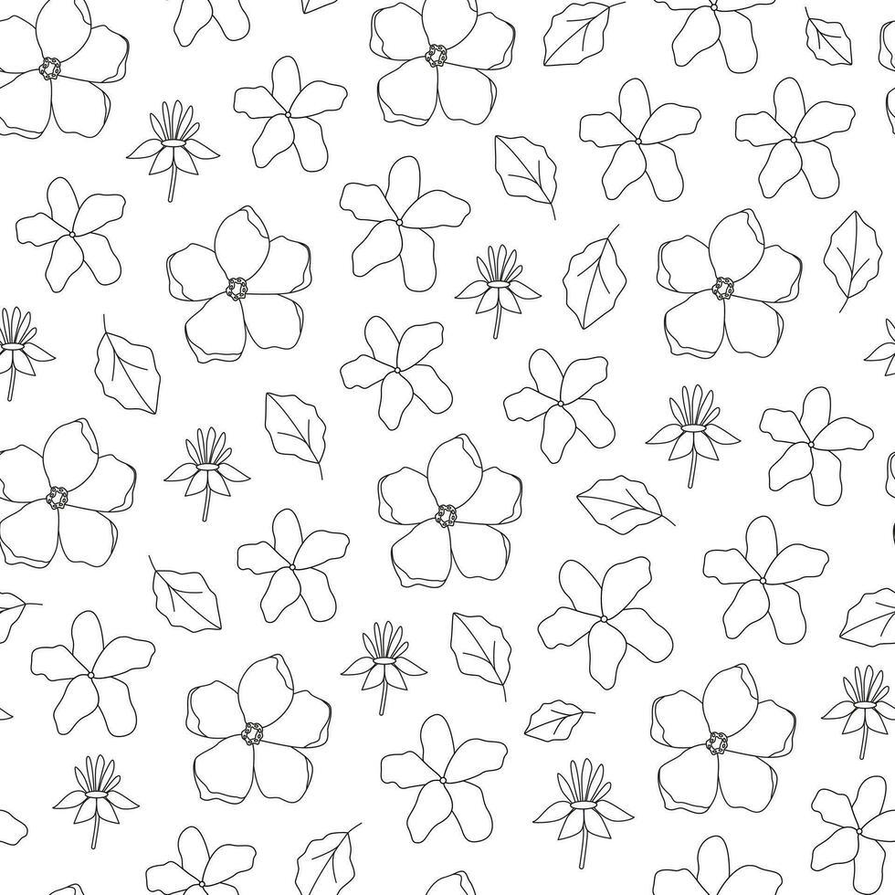 linjär årgång häftig blommig och löv sömlös mönster. linje konst botanisk blommor. blomma kraft. blommig sommar och vår trädgård. doodles. färg bok. bakgrund, omslag papper, digital papper. vektor