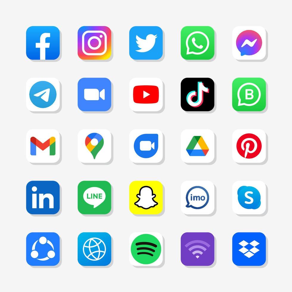 Set von Social-Media-Logos im quadratischen Hintergrund vektor