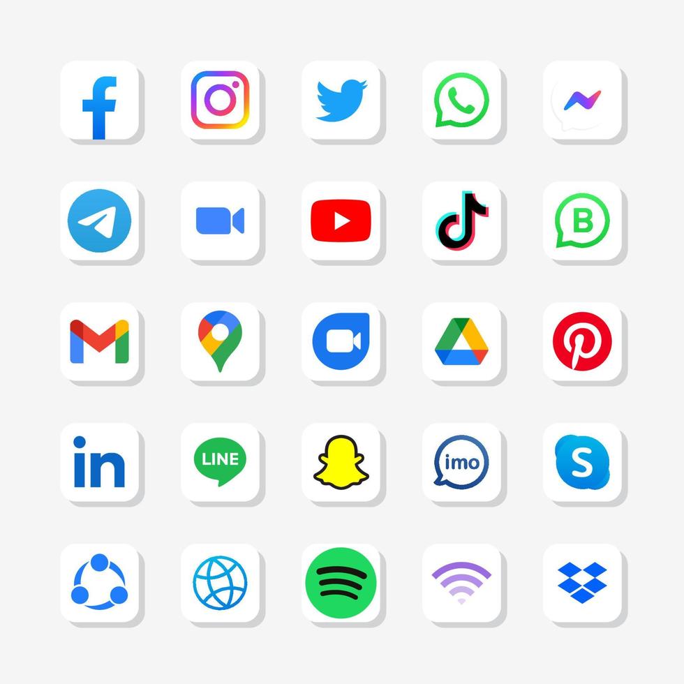 Set aus quadratischem Social-Media-Logo in weißem Hintergrund vektor