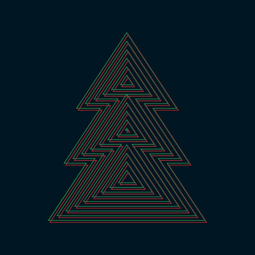 abstrakt jul träd geometrisk form grön och röd överlappning transparent på mörk blå bakgrund vektor illustration. glad jul hälsning kort mall.