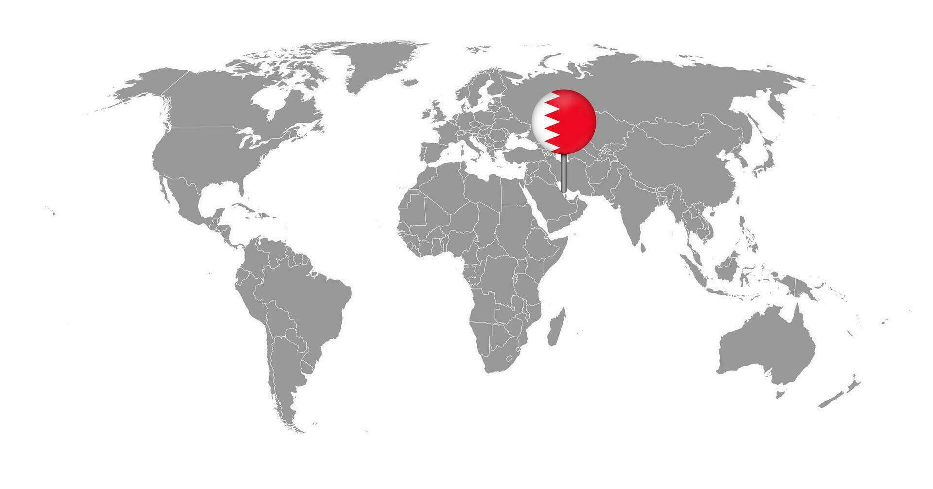 nålkarta med Bahrains flagga på världskartan. vektor illustration.