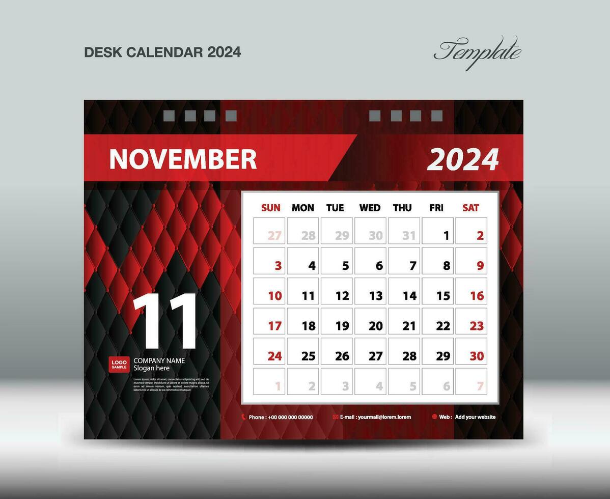 november 2024 år- skrivbord kalender 2024 mall vektor, vecka börjar söndag, planerare design, brevpapper design, flygblad design, vägg kalender 2024 år design, utskrift media kreativ aning vektor