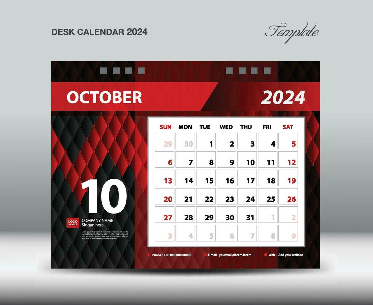 oktober 2024 år- skrivbord kalender 2024 mall vektor, vecka börjar söndag, planerare design, brevpapper design, flygblad design, vägg kalender 2024 år design, utskrift media kreativ aning vektor