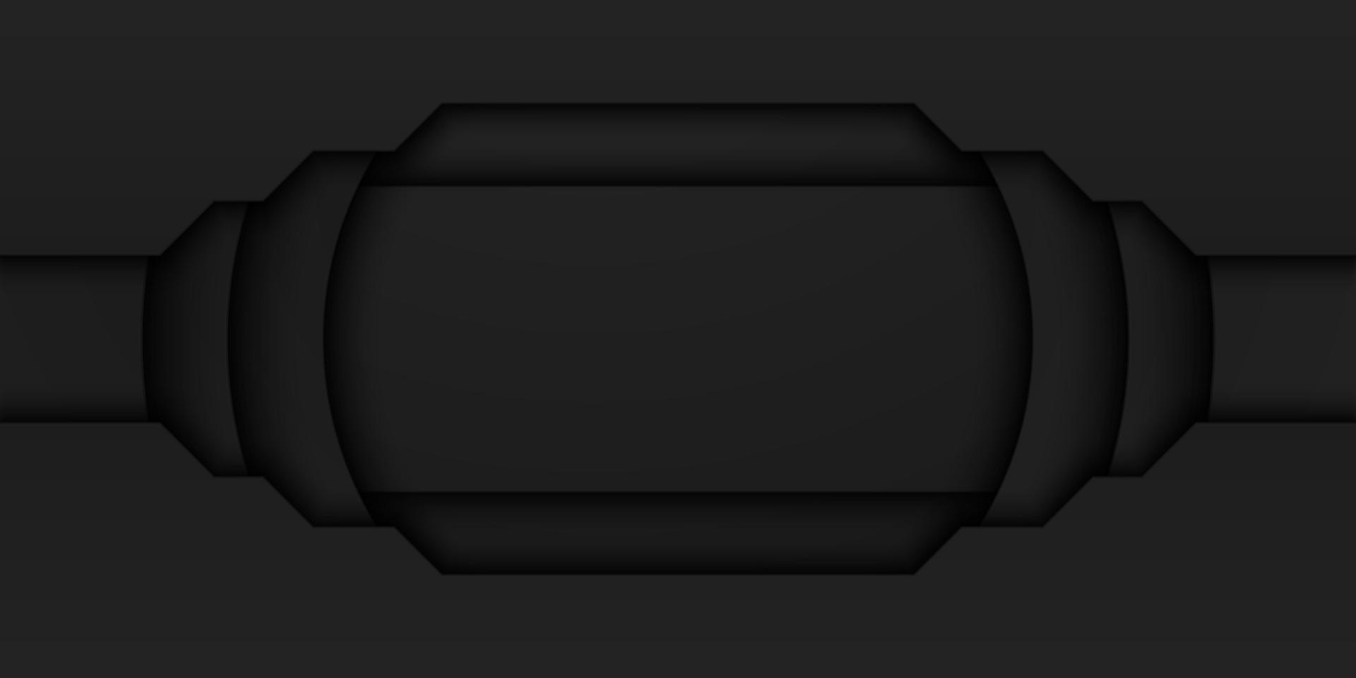 abstrakt svart ram bakgrund, cirkulärt överlappande lager med rektangel inuti, cirkelform, mörk minimal design med kopieringsutrymme, vektorillustration vektor