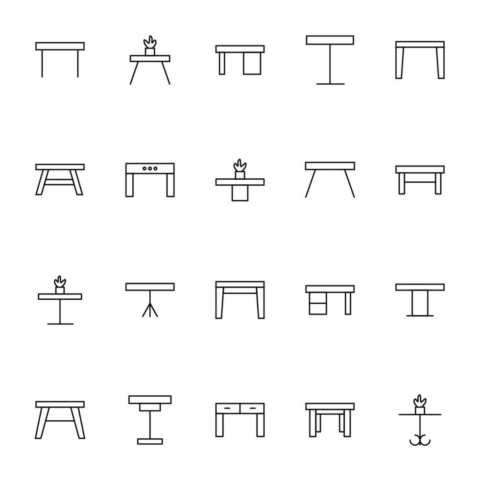 tabell vektor ikoner samling. lämplig för böcker, butiker, butiker. redigerbar stroke i minimalistisk översikt stil. symbol för design