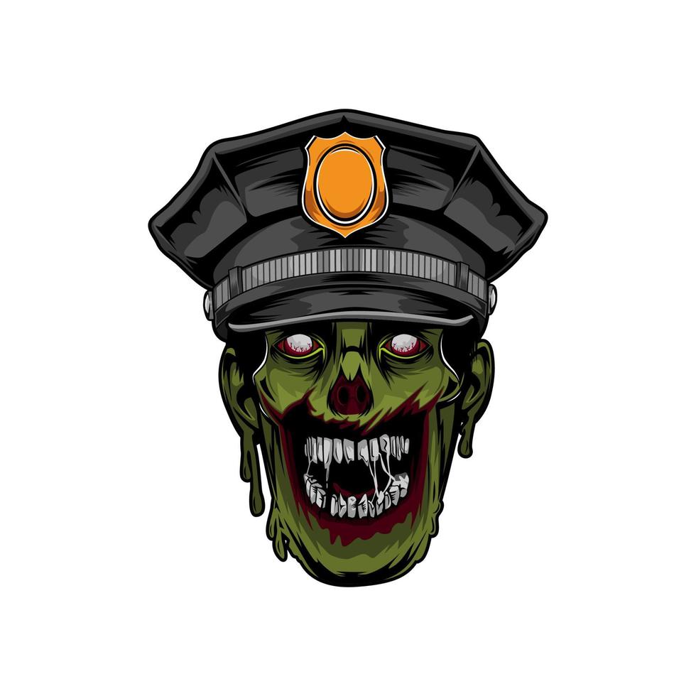 Polizei Zombie Kopf Halloween Logo Vorlage vektor